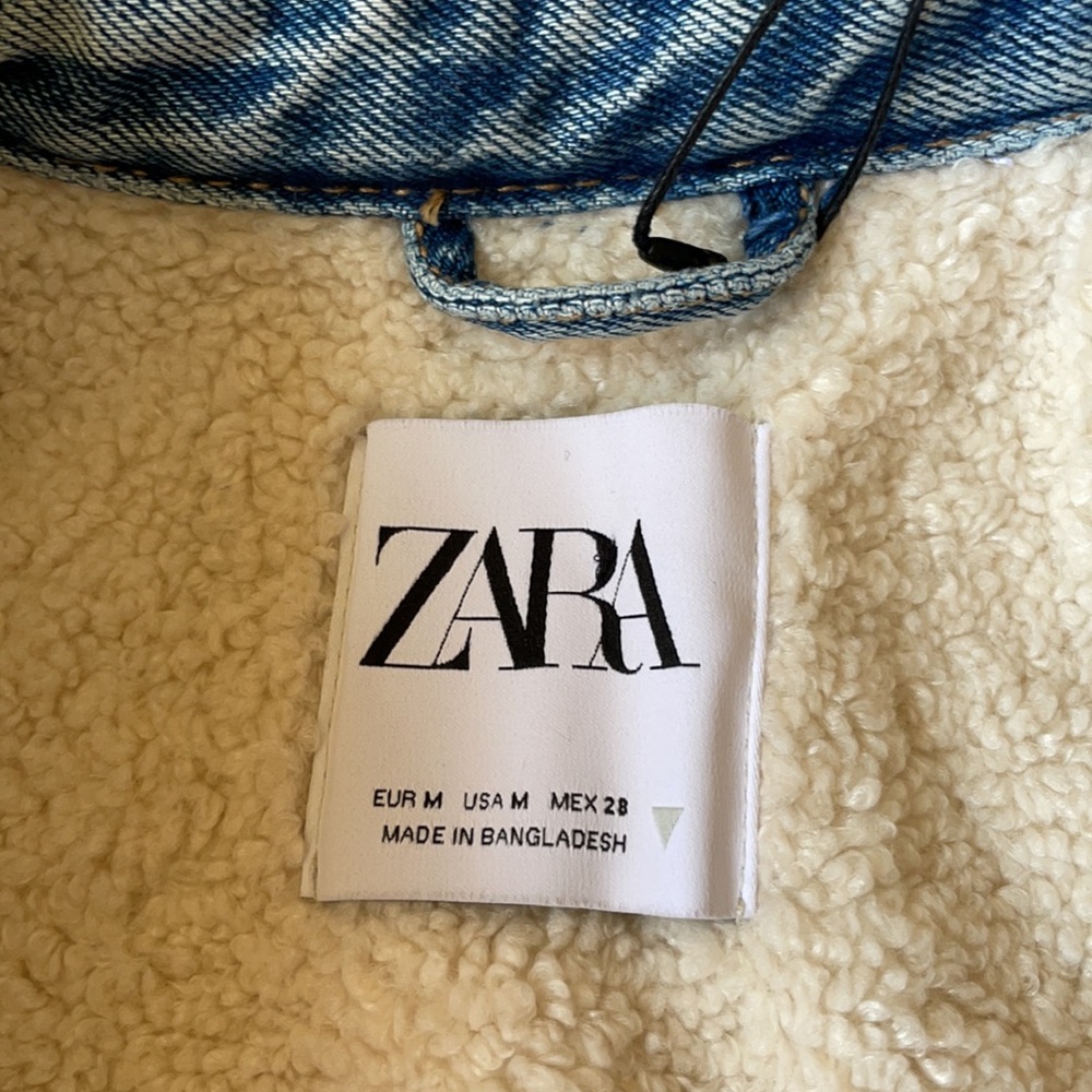 Zara Faux Fur Sherpa Lined Denim Jacket Size M - Picture 8 of 15